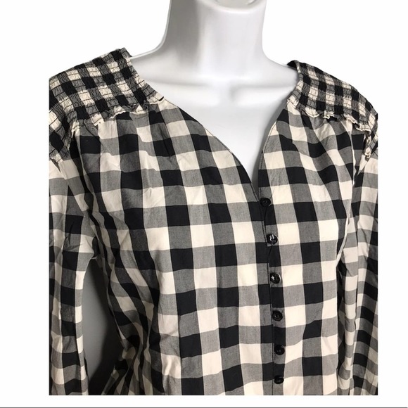 A New Day | New Button Down black and white Plaid Ruched Blouse - Picture 2 of 9
